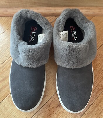 Blondo Suri Waterproof Slip-On Sneakers Gray Faux Fur Suede Size 7.5 Womens