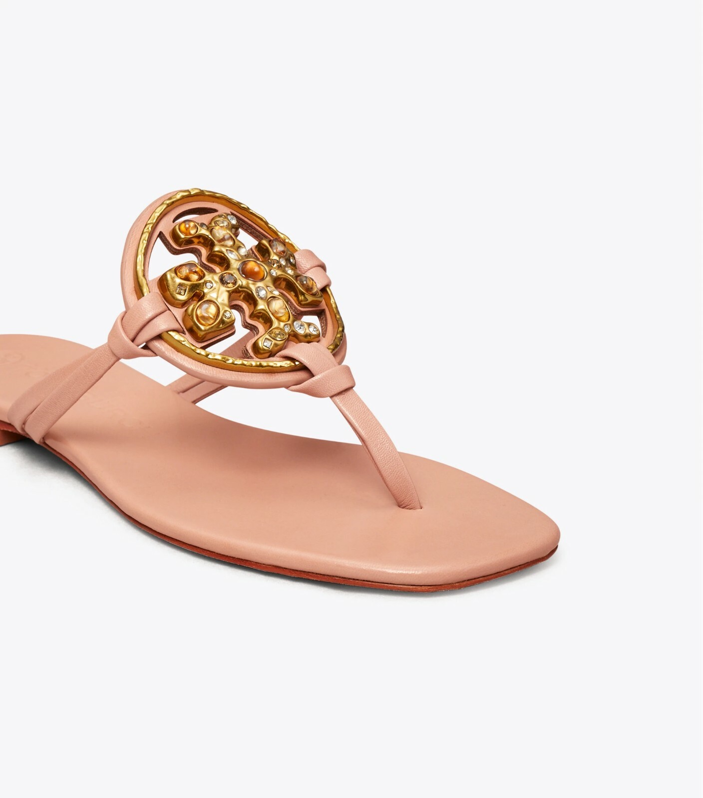 Pre-owned Tory Burch Metal Jeweled Miller Crystal Embellished Sandals Meadowsweet Pink