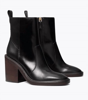 Pre-owned Tory Burch Sierra Heeled Ankle Boot In Black - Size 7