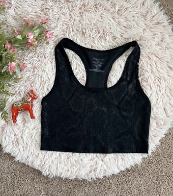 Evolution And Creation Black Snakeskin Cropped Racerback Workout Top Size M
