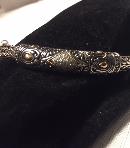 Sterling Silver & 18K Gold Designer Diamond Bracelet