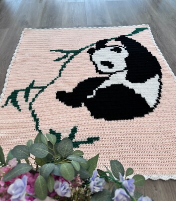 Cute Panda Crochet Blanket Pattern, 34''X39''-Color Printing,Baby gift,Home Decor