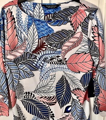 Tango Mango, NWT Blue/Coral/Black/Brown Graphic Leaf Dress, Medium, Ret $110
