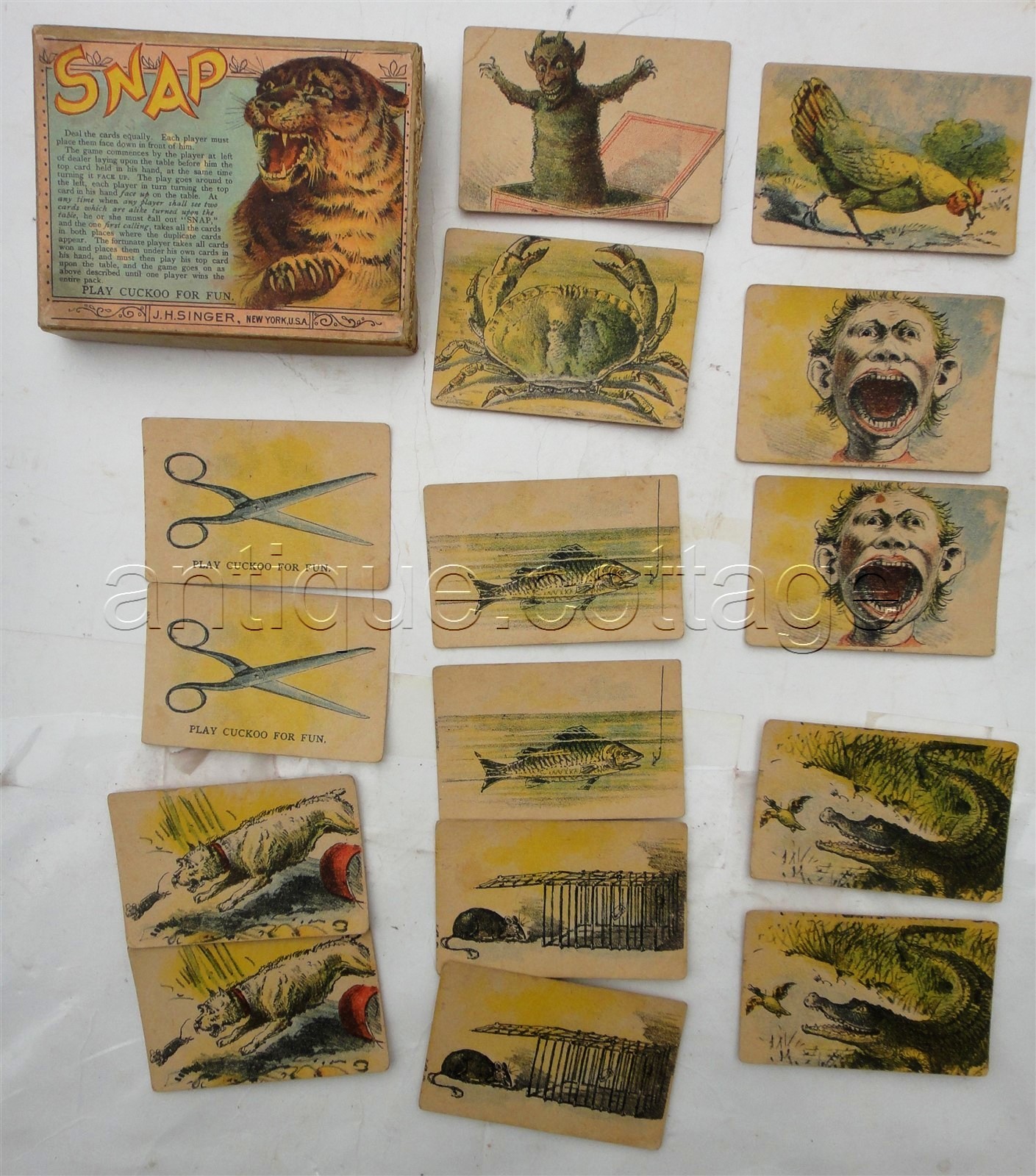 1890 antique victorian SNAP PLAY CUCKOO CARD GAME devil scary playing J.H.SINGER
