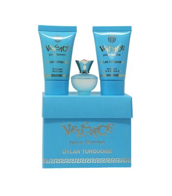 Versace Dylan Turquoise 5 ml EDT Spray+ body gel+ shower gel Set NIB
