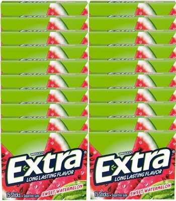 Extra Fruit Sensation Gum, Sweet Watermelon Flavor - 20 Packs of 15 Pieces.