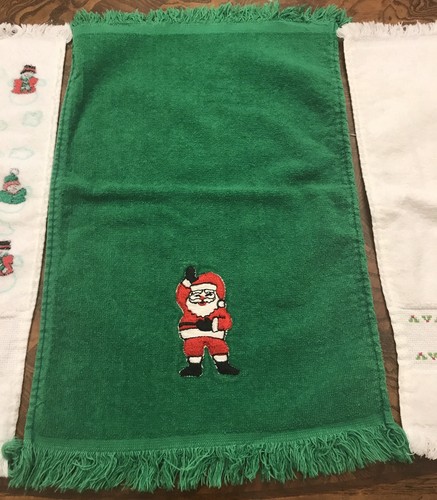 3 Vintage Christmas Finger Tip Towels Hand Towels Holiday Cotton Santa Snowman