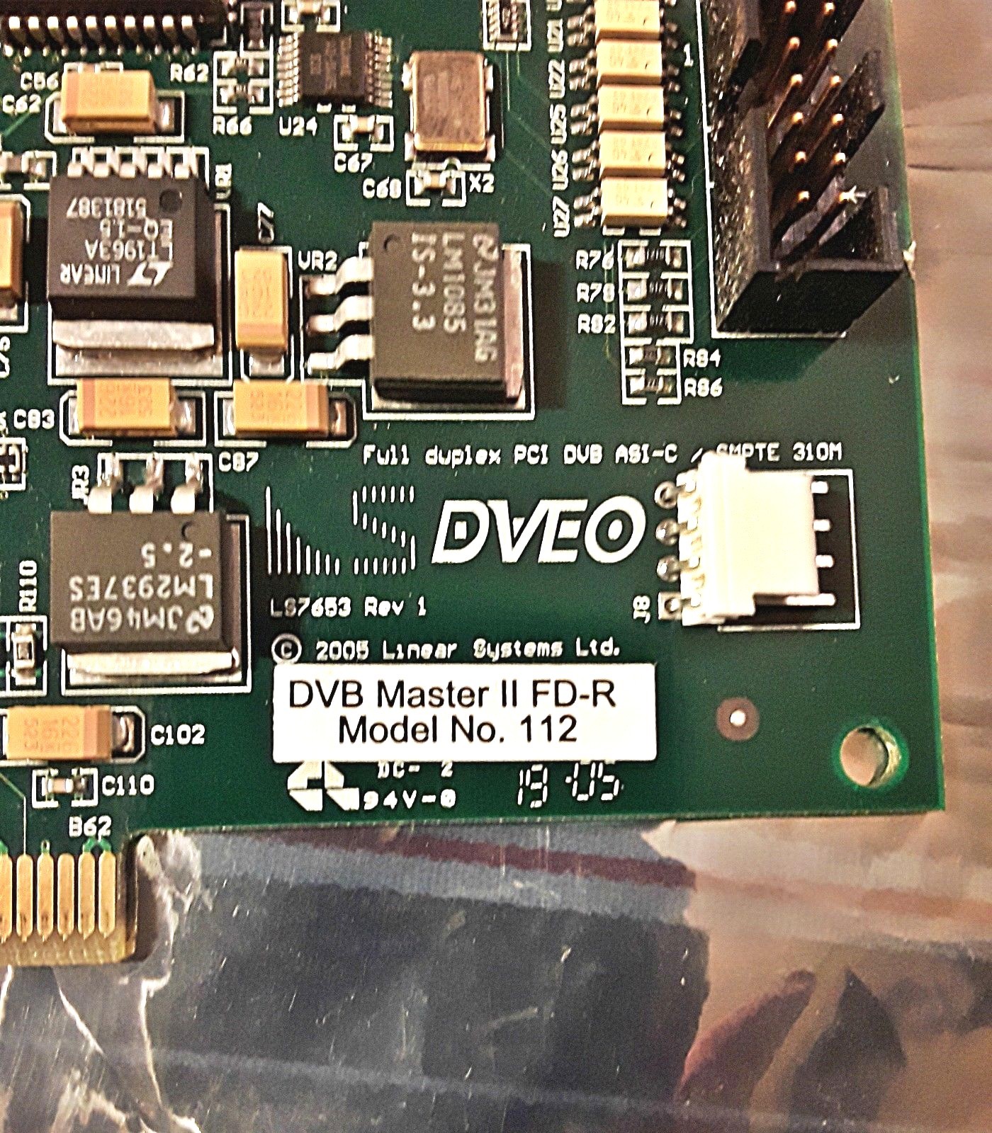 DVB Master II FD-R Full Duplex PCI Card ASI-C / SMPTE 310M LS7653 Rev 1 #112