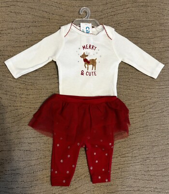 0-3M Girls Christmas Bodysuit Leggings Tutu Outfit Red Reindeer