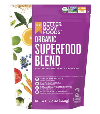 BetterBody Foods Organic Superfood Blend, Plant Protein Powder, 12.7 oz NEW