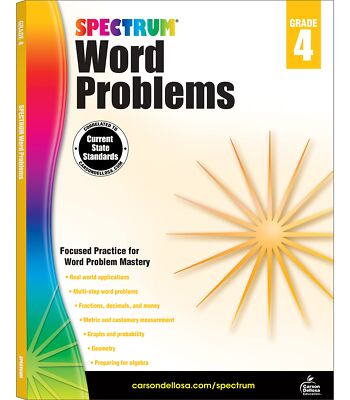 Spectrum Math Word Problems Grade 4 Workbook, Ages 10 to 11, 4th Grade Math ...
