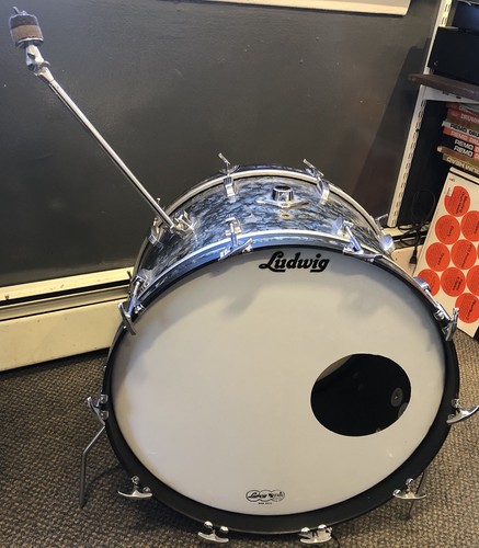 Vintage 1967 Ludwig Black Pearl Bass Drum - 22x14 With Cymbal Arm