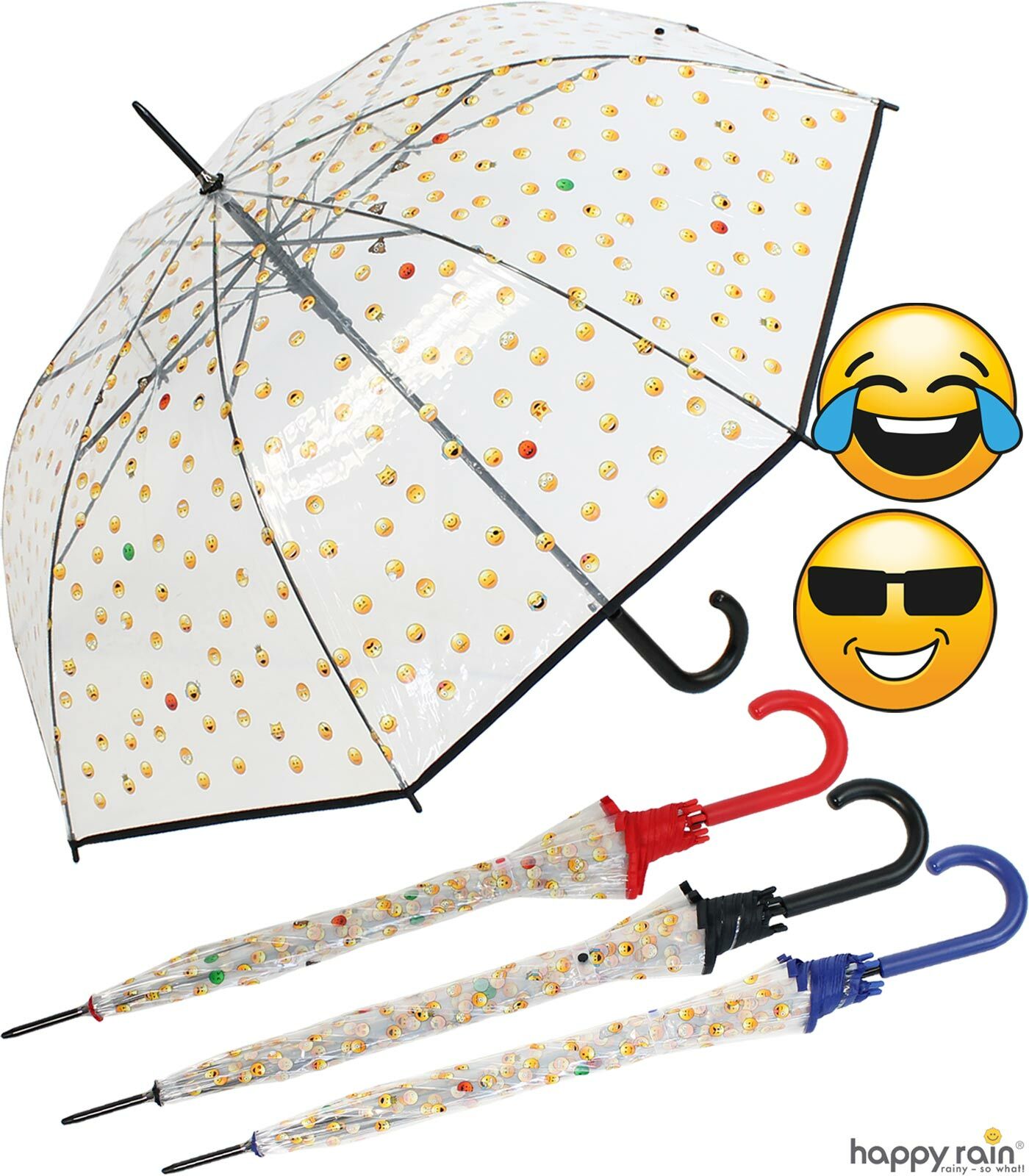 Regenschirm durchsichtig transparent Automatik Emoticon lustig bedruckt