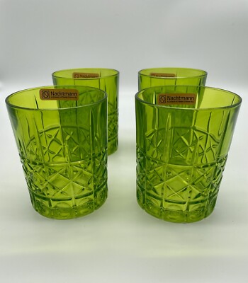 Nachtmann Highland 12 oz. Tumbler, Lowball Whiskey Glasses Set Of 4 Reseda Green