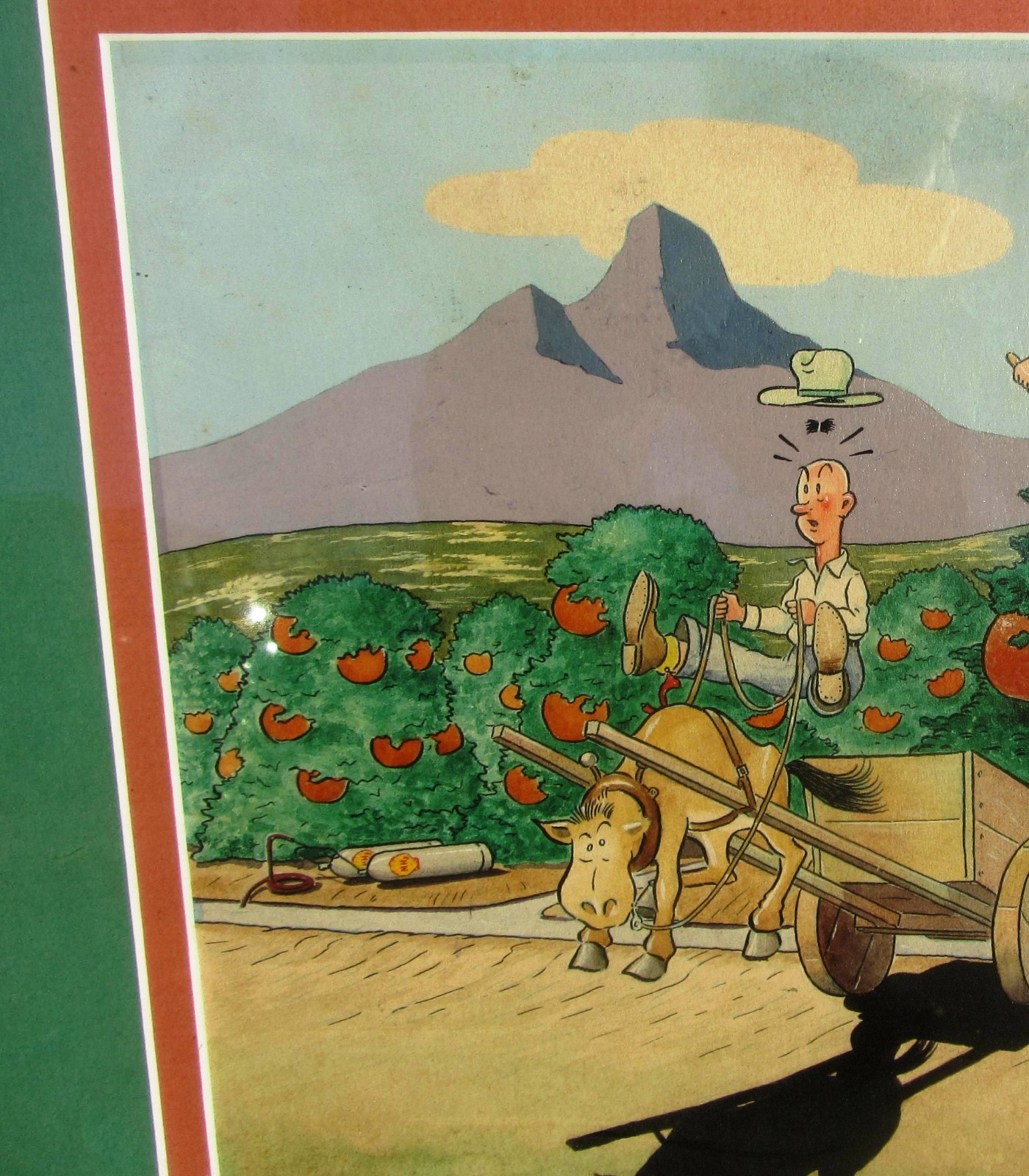 VINTAGE SHELL OIL CHEMICAL ADVERTISING CARTOON WATERCOLOR PAINTING DON BLOODGOOD