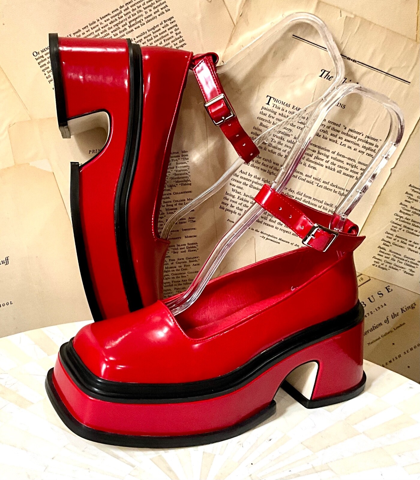 未使用！jeffrey campbell for free people ヒール Free People Jeffrey Campbell Lizzy Platform Mary Jane Red