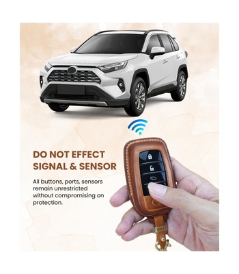 Premium Leather Key Fob Cover with Keychain, Accessories for Toyota, Protector and Fits Camry 2025, Tundra 2022-2025, Tacoma, Sequoia, Sienna, 2024 RAV4, Highlander, Corolla Cross (Brown) Additional Image