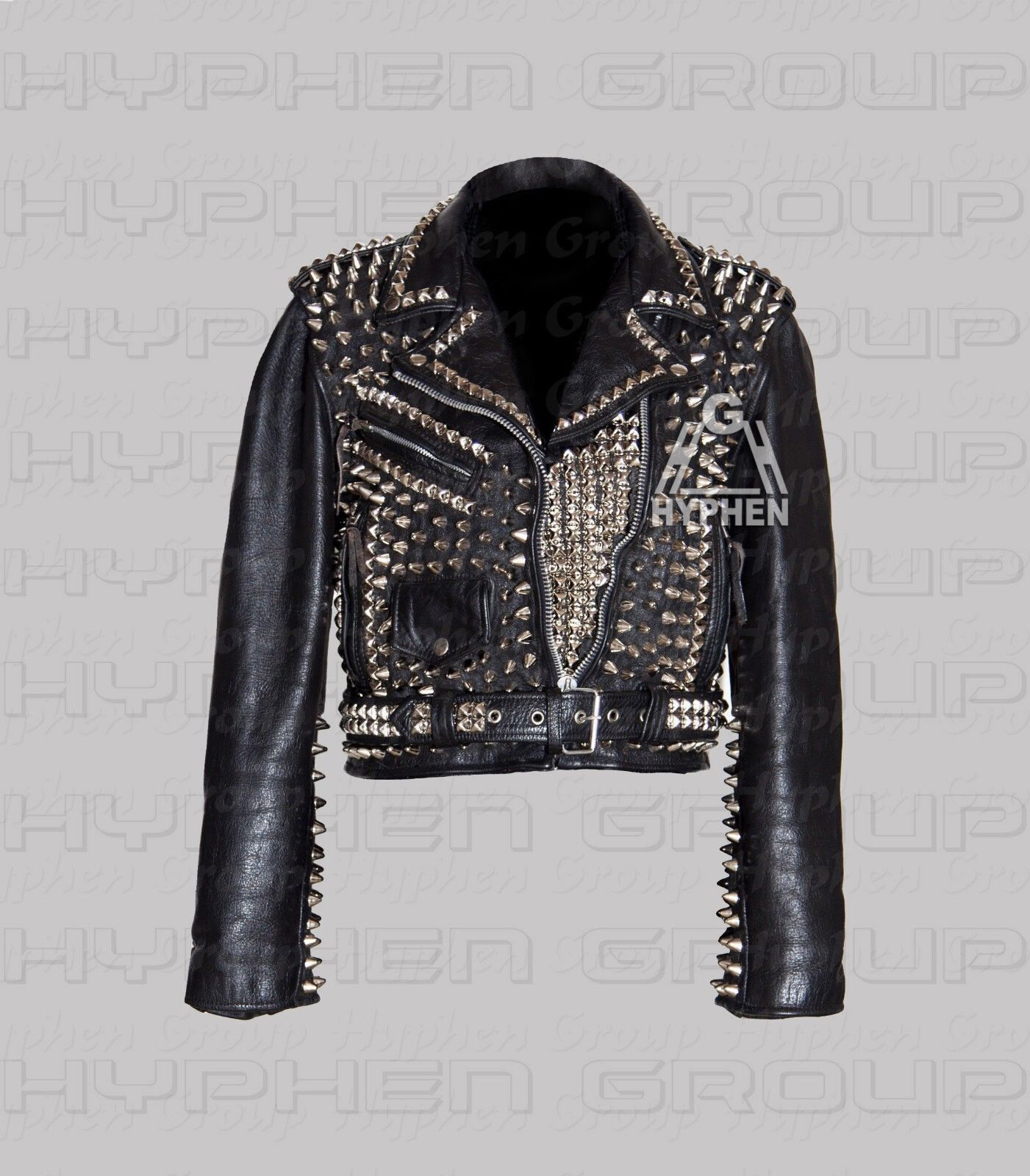 Pre-owned Silver Woman Black Punk  Spiked Studded Brando Style Cowhide Leather Jacket
