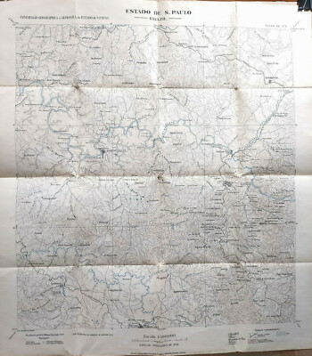 1912 Topographic Map of the State of Sao Paulo Brazil - Linen Backed