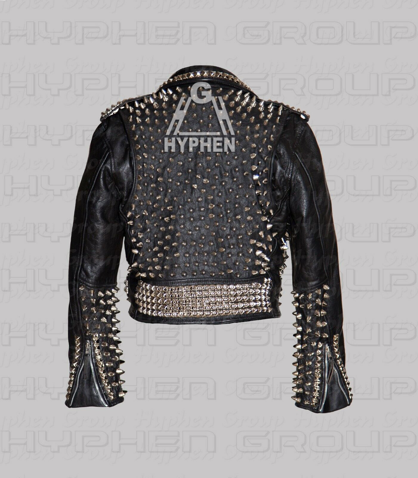 Pre-owned Silver Woman Black Punk  Spiked Studded Brando Style Cowhide Leather Jacket