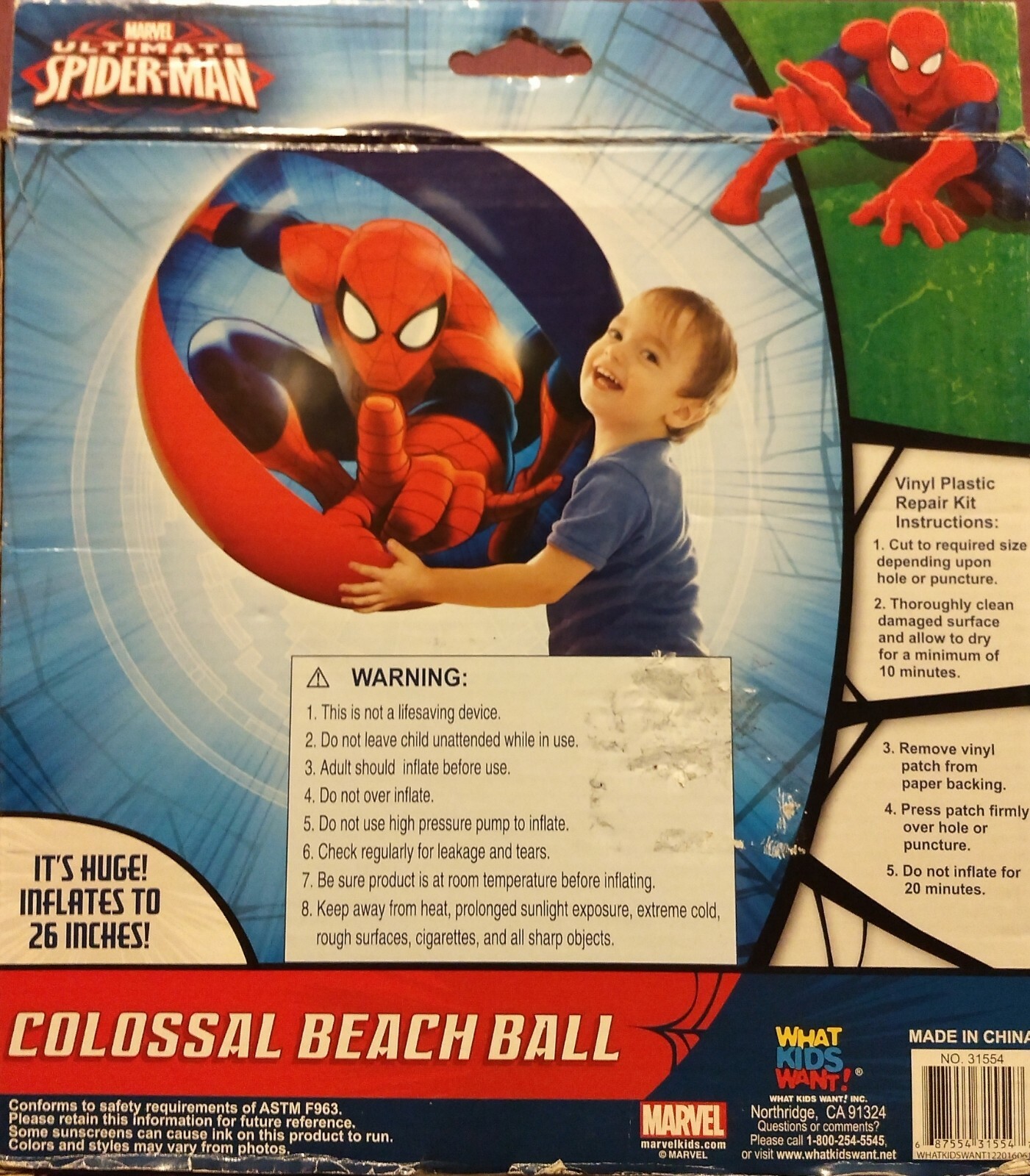 Ultimate Spiderman Colossal Beach Ball 31554 Huge inflates to 26