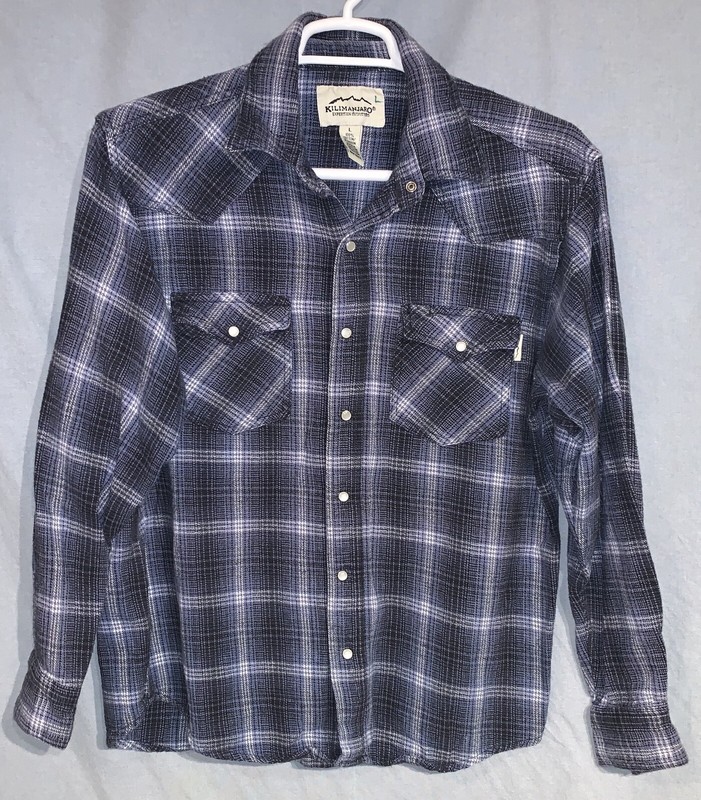 Kilimanjaro Expedition Outfitters Thick Cotton Flannel Plaid Snap Up Shirt Sz L
