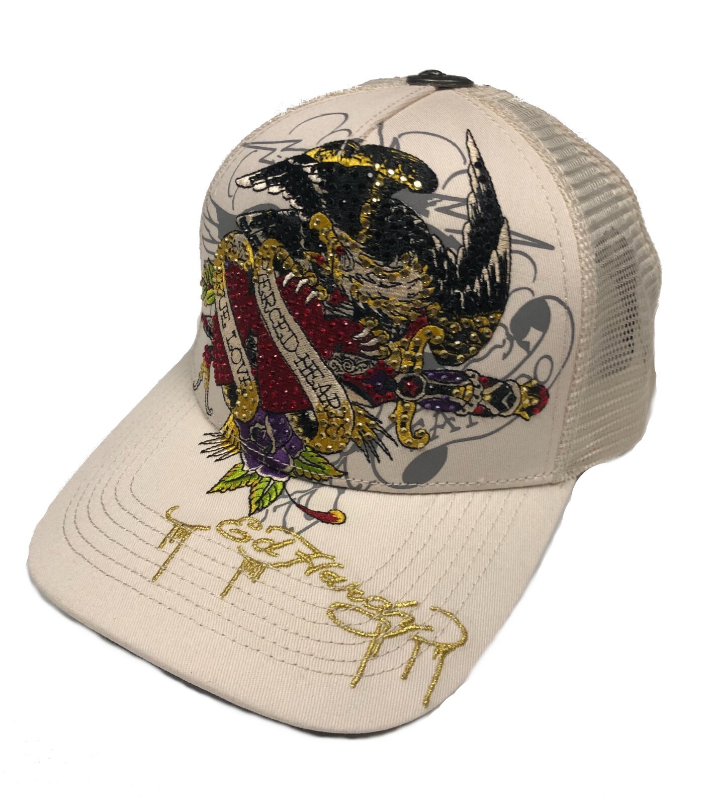 Ed Hardy Pierced Eagle Rhinestone Trucker Hat Color: Ivory