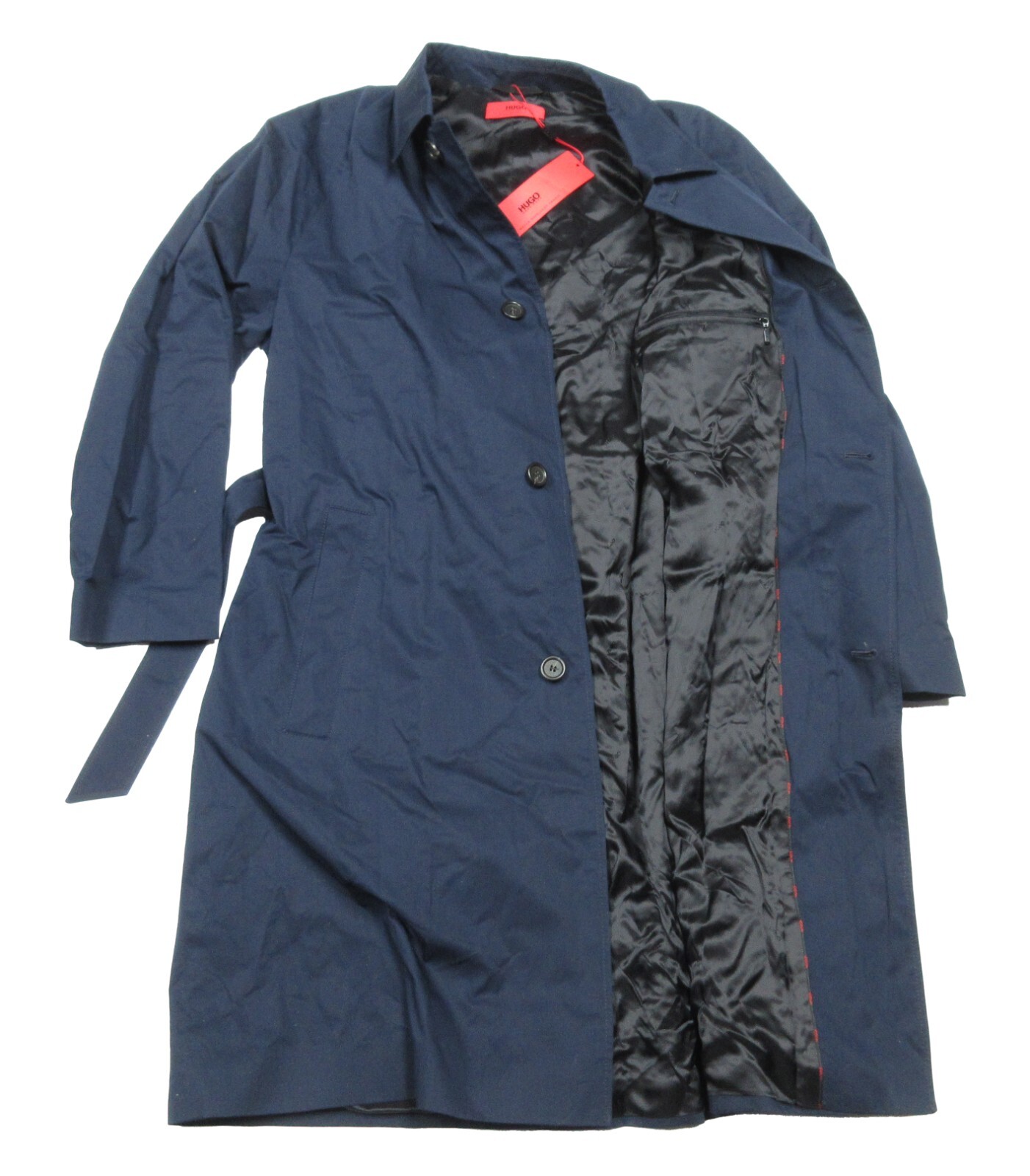 Pre-owned Hugo Boss Red Label Men's Navy Marco 1941 Belted Trench Coat $445 In Blue