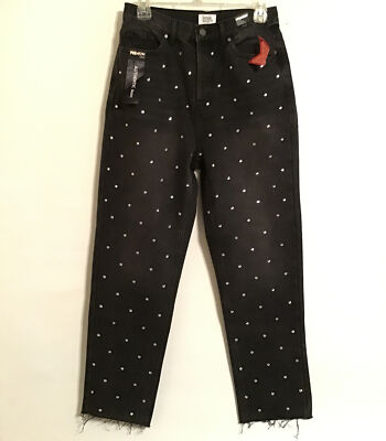Simple Society Black Super High Rise Straight Studded Jeans Juniors Size 5/27