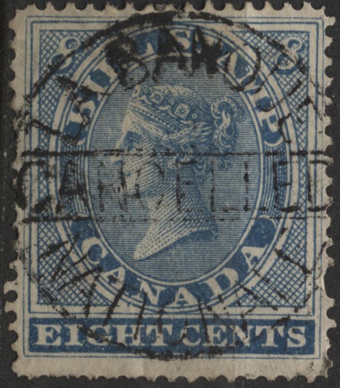 Canada 1864 VanDam #FB8 8c blue bill stamp, 1st issue, perf 13.5 used