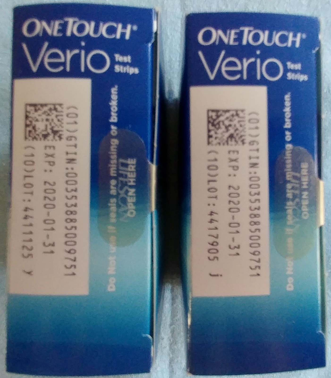 200 One Touch Verio Test Strips (2 boxes of 100 Ct.) Exp 2020-01-31