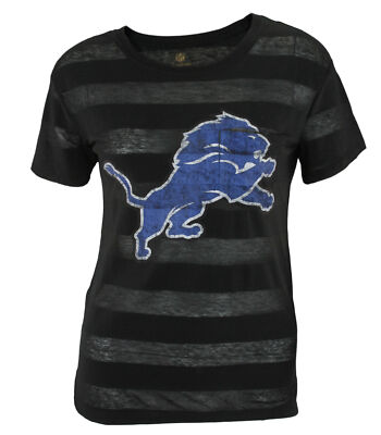 NFL Juniors Women's Detroit Lions Bolder Striped Short Sleeve Tee T-Shirt, Black