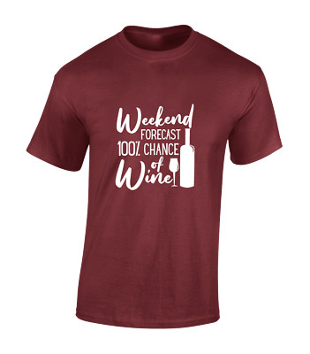WEEKEND FORECAST 100% WINE MENS T SHIRT FUNNY ALCOHOL DRINKING DESIGN JOKE TOP
