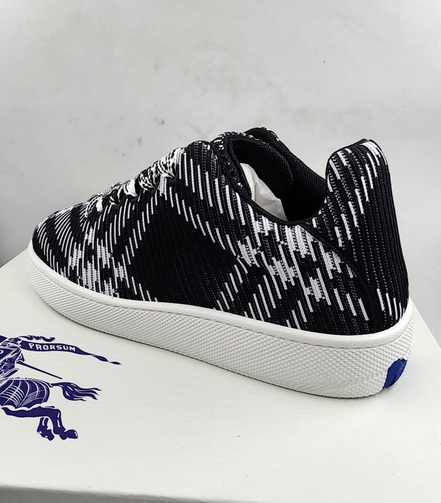 Burberry Check Knit Box Low-Top Sneakers Men's 46/13 US Black/White Lace Up - Picture 15 of 17