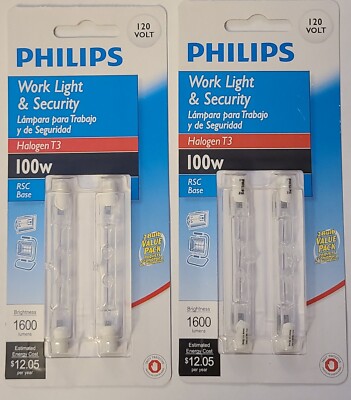 (4-Pack) PHILIPS Work Light Security T3 Light Bulb 120v 100W 1600 Lumens