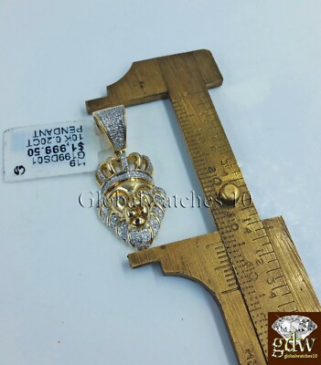 Pre-owned Globalwatches10 Real 10k Gold & Diamond Lion Head Charm Miami Cuban Chain 24 Inch Men's Women