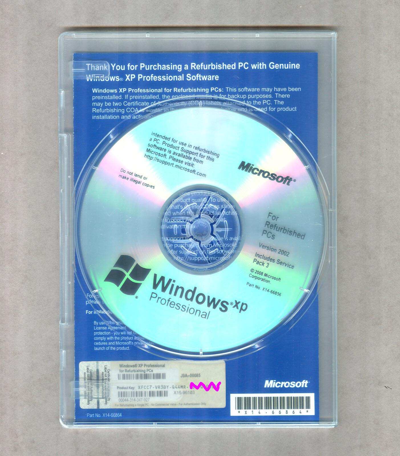 NEW Windows XP Professional SP3 Full Version CD Disc Pro COA Product Key EBG