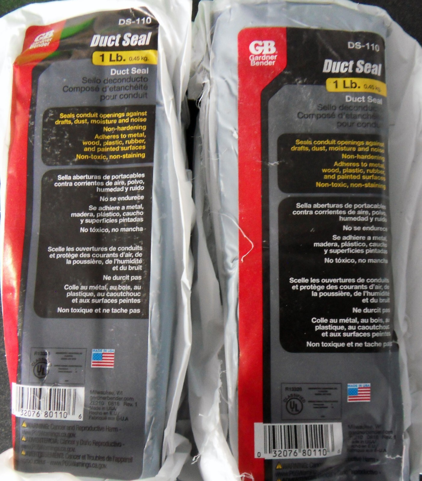 2 New 1 Pound Gardner Bender DS-110 Non-Hardening Duct Seal 2 New 1 Pound Gardner Bender DS-110 Non-Hardening Duct Seal