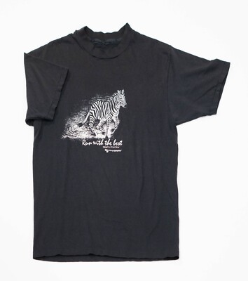 Vintage Zebra Technologies System Computer T-Shirt Black 80s USA Size S 19.5x28