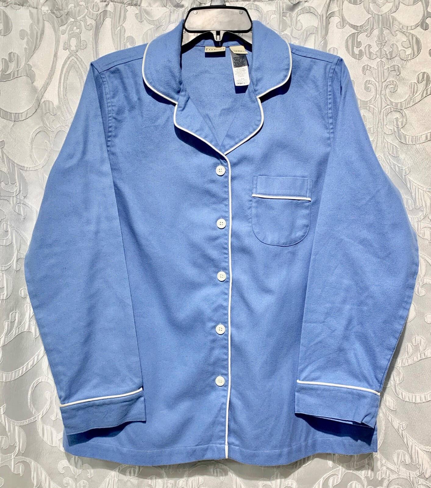 Mens L.L. Bean Flannel Pajamas Set Top and Bottom Pants Blue Flannel Size M