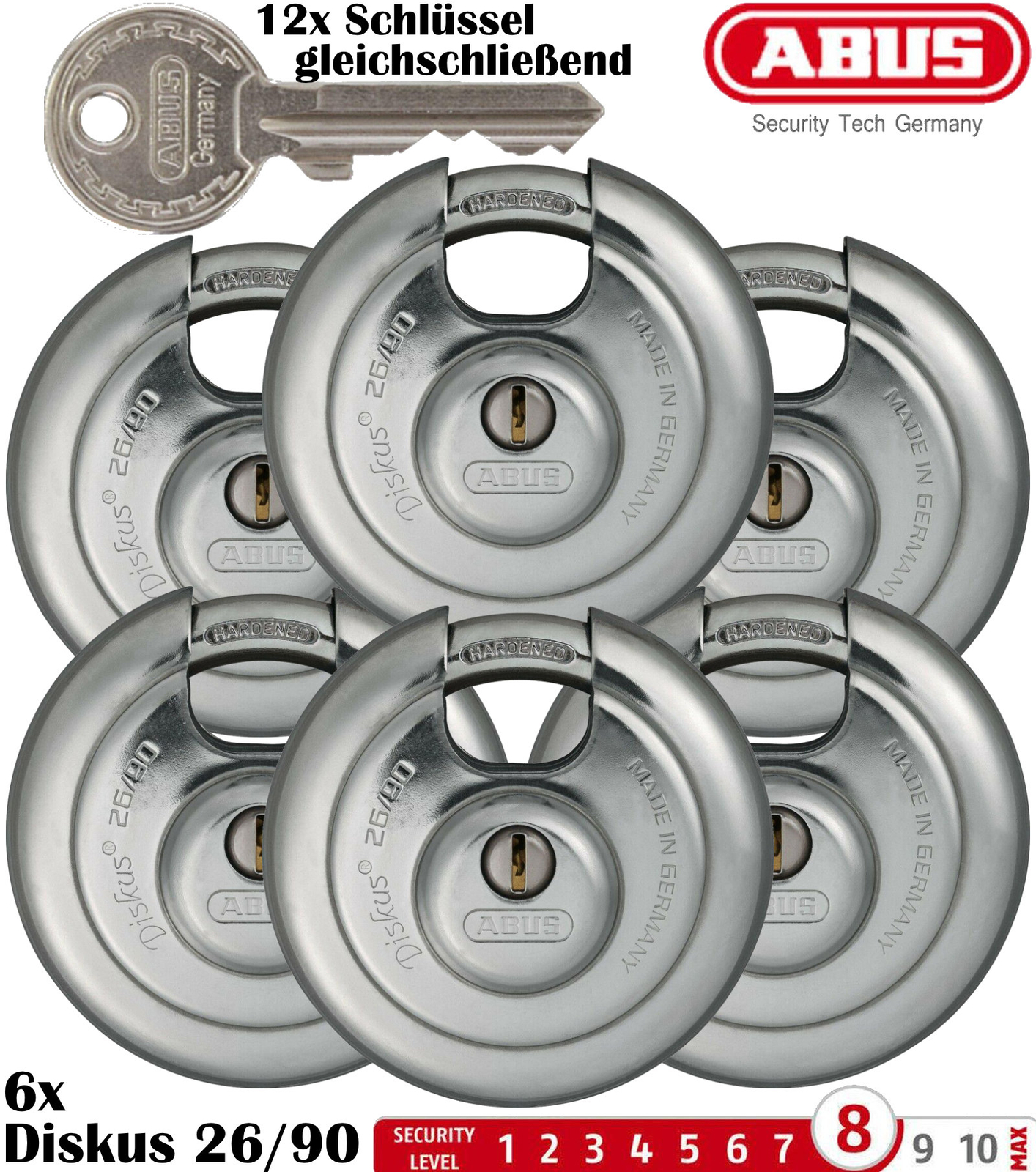 ABUS Vorhängeschloss Essing 65/30 - 4er Set, Gleichschließend
