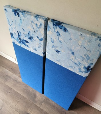 4 Floral Cobalt Sound Absorbing Acoustic Wall Panels - SET of 4