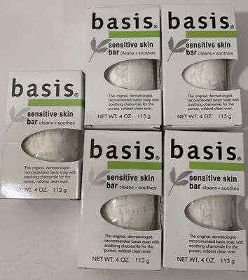 Basis Sensitive Skin Bar Soap Calms & Soothes 4oz Lot of 5 Aloe Chamomile Unisex