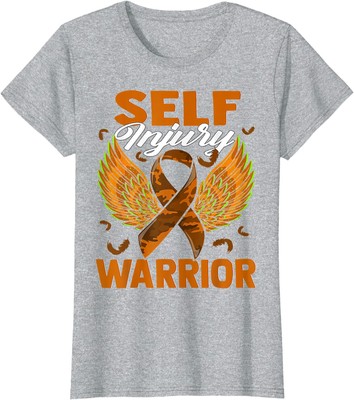 Self Injury Awareness Self Harm Related Orange Ribbon Ladies' Crewneck T-Shirt
