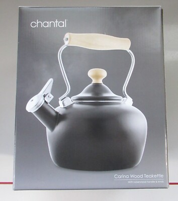 Chantal Carina Wood Teakettle Matte Black Enamel on Steel Finish 1.8 Qt NEW