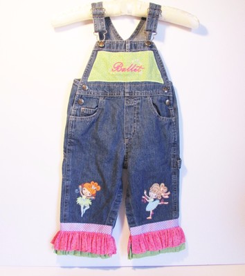Girl's Overalls Size 18 Mo Ruffled Hems Embroidered Ballerinas Shower Gift