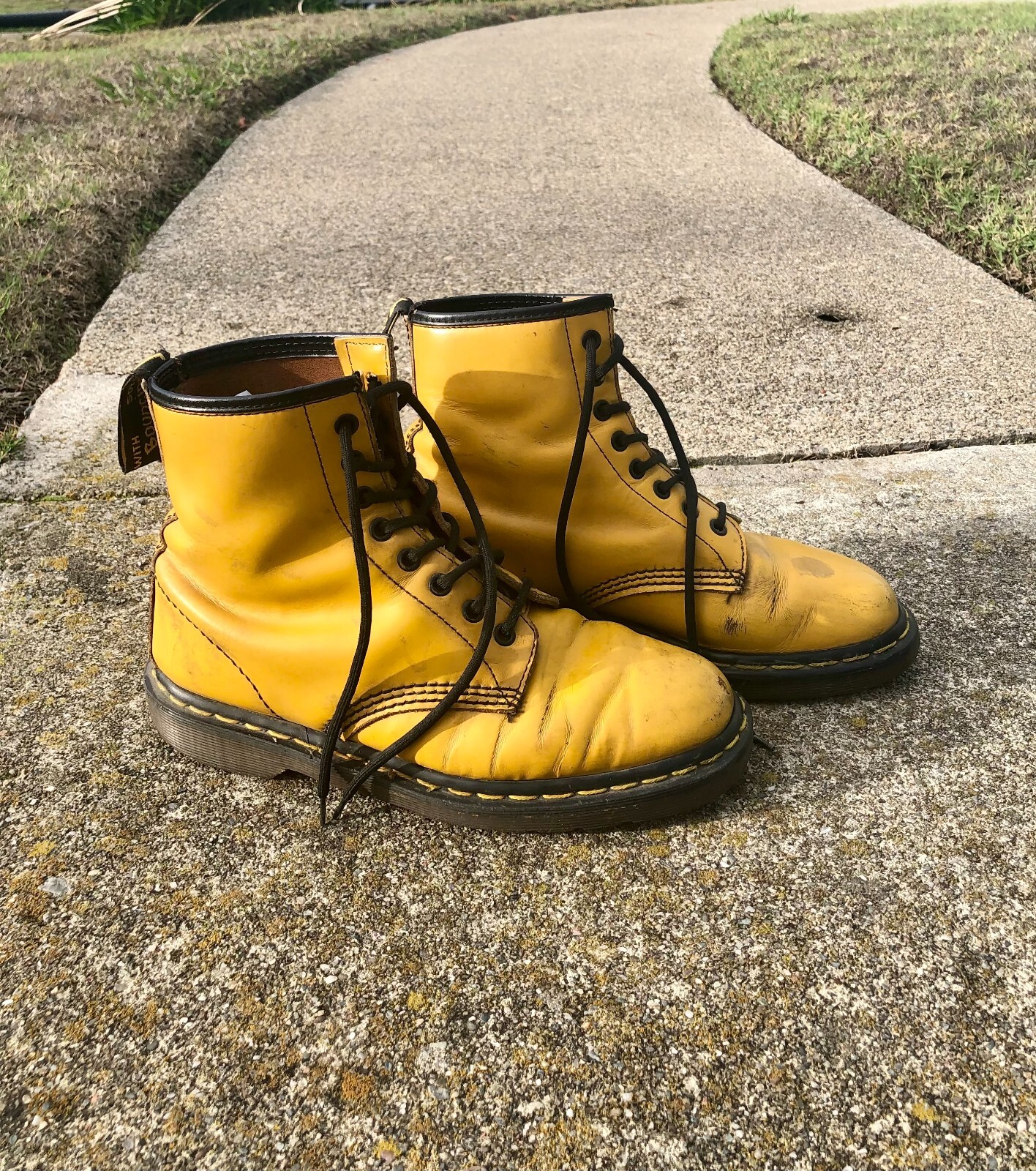 Vintage 80s 90's Yellow Dr. Martens Rare Punk Boots Made In Vintage 80s 90's Yellow Dr. Martens Rare Punk Boots Made In