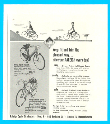 1951 RALEIGH Bicycle vintage PRINT AD Boston Massachusetts cycling exercise