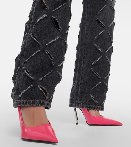 Pre-owned Versace Pin Point Leather Pointed Toe Pump Heels Pink Size 38/ 8 $1,325