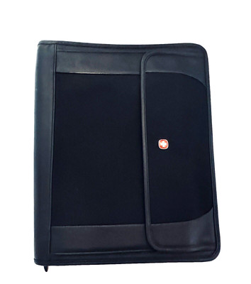 Wenger Black Zip Folder Vinyl and Nylon Long Flat Front Pocket Zip Pocket